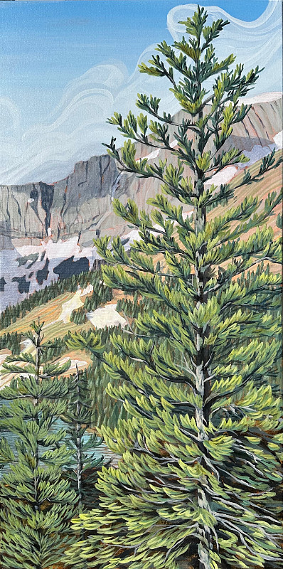 Virgini Senden - Spirit Tree Standing Watch at Bertha Lake - acrylic on canvas