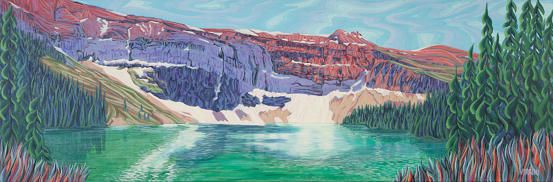 Virgini Senden - Waterton Wall Lake - a Colourful Gem - 60x20in acrylic on canvas