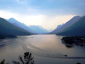 Waterton townsite and Waterton Lake